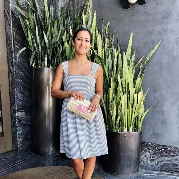 MADEWELL Texture & Thread Stripe Smocked Dress In Deep Navy Crinkle Gingham - Picture 7 of 10